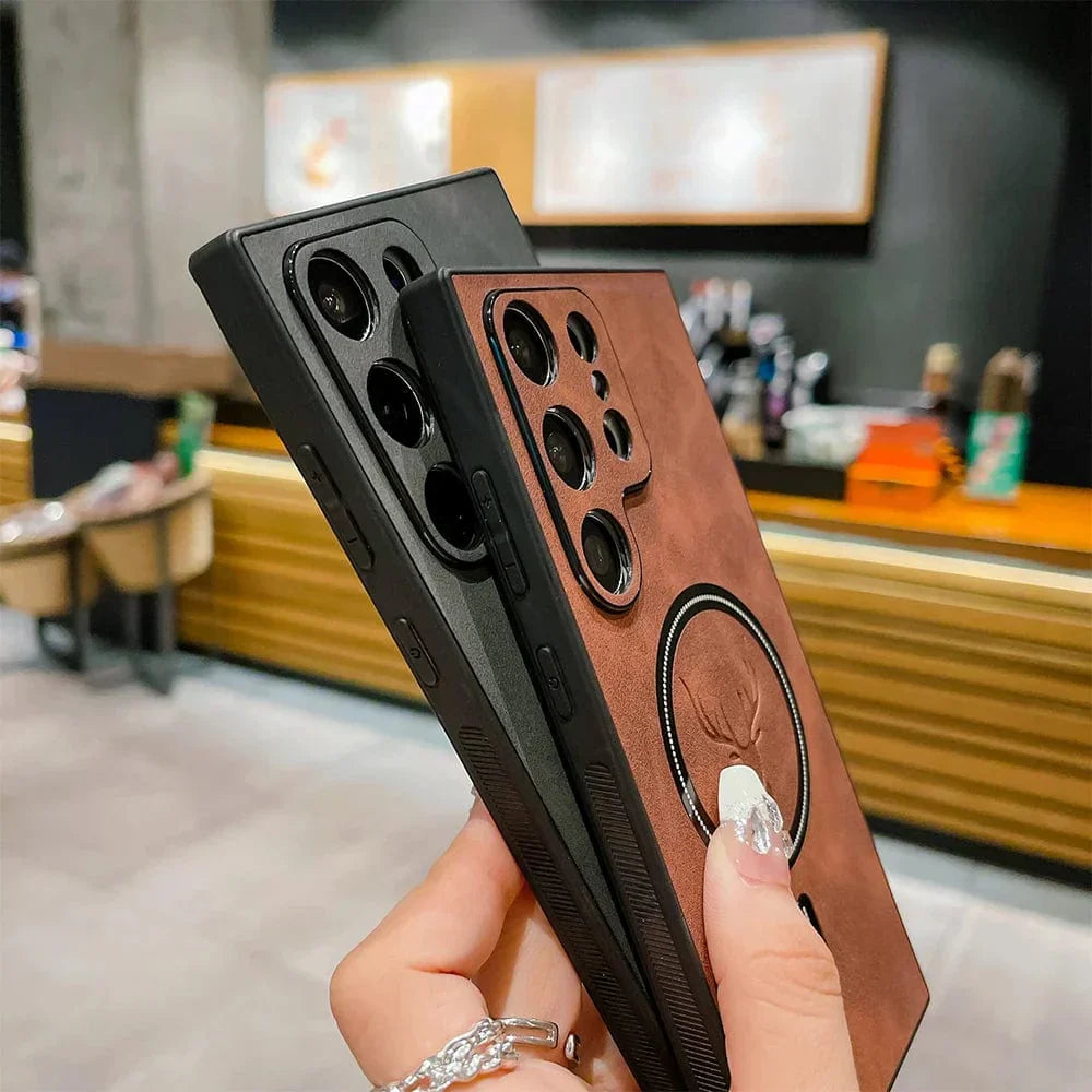 Frendorf | Lederhülle für Samsung-Telefon | Magnetische kabellose Ladehülle