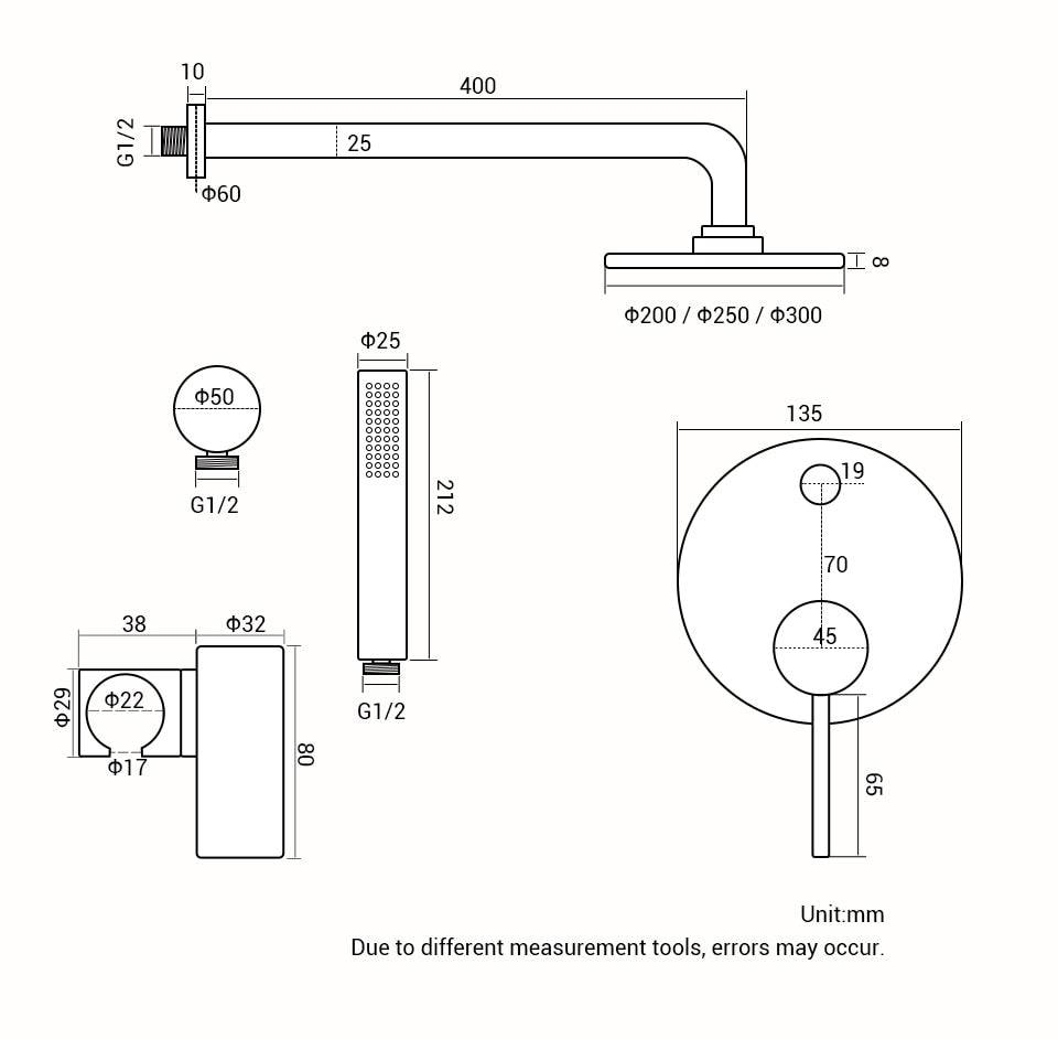 Wasser Gebürstetes Gold-Duschsystem mit Handbrause