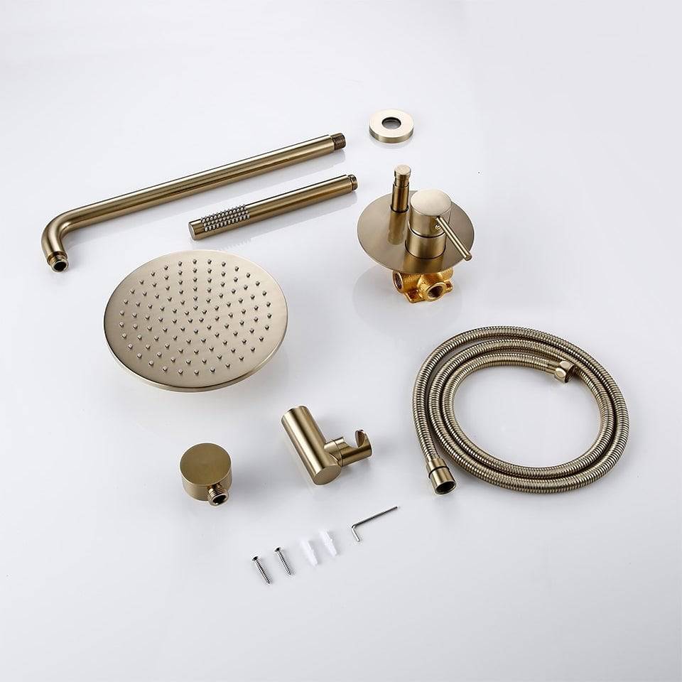 Wasser Gebürstetes Gold-Duschsystem mit Handbrause