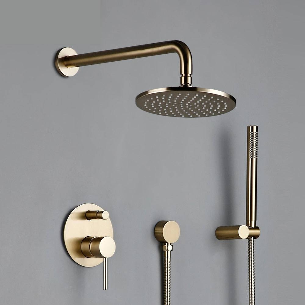 Wasser Gebürstetes Gold-Duschsystem mit Handbrause