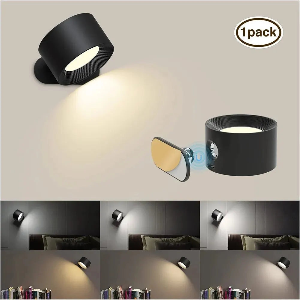 USB Wiederaufladbare LED Wandlampe mit 360° magnetischer Kugelrotation, dimmbar und berührungsempfindlich, zur Wandmontage als Leselampe für das Schlafzimmer