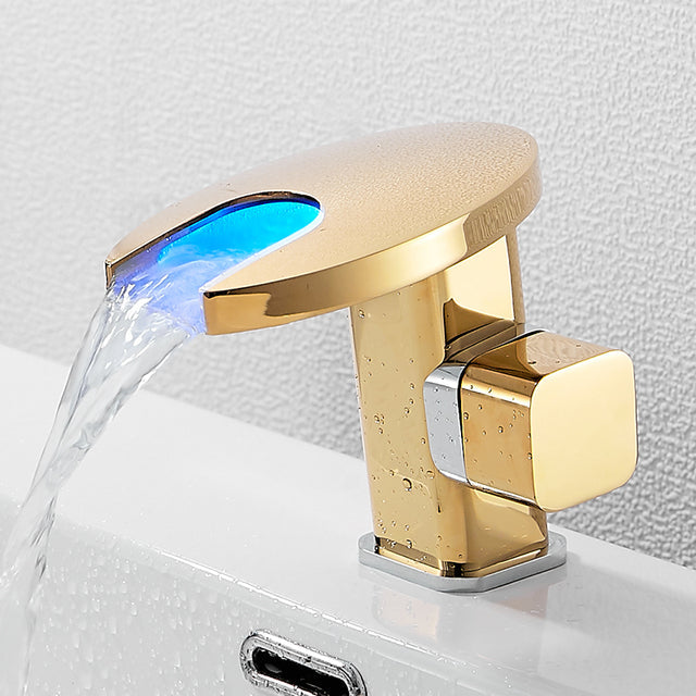 Messing Wasserfall LED Bad Waschbecken Wasserhahn Wasser Mischer Kran Waschbecken Wasserhahn