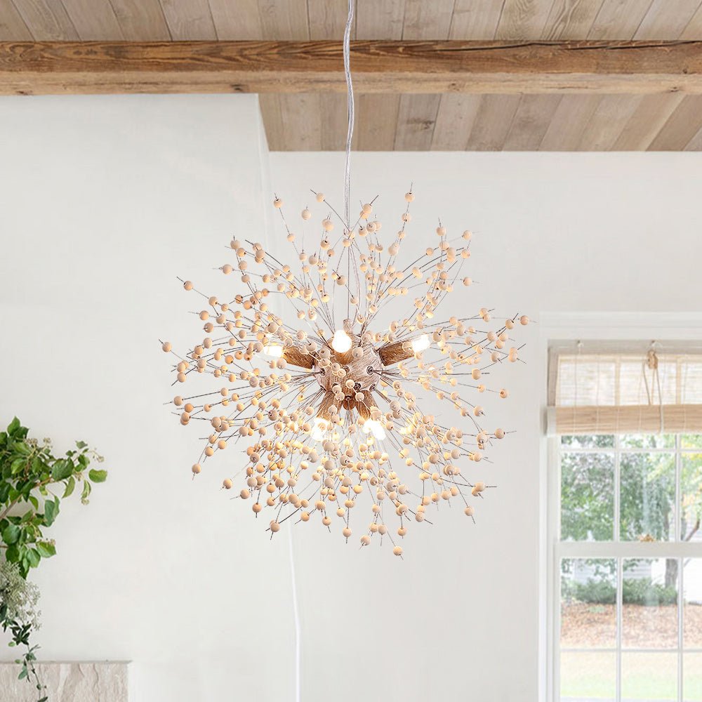 Holzperlen Pusteblume Pendelleuchte