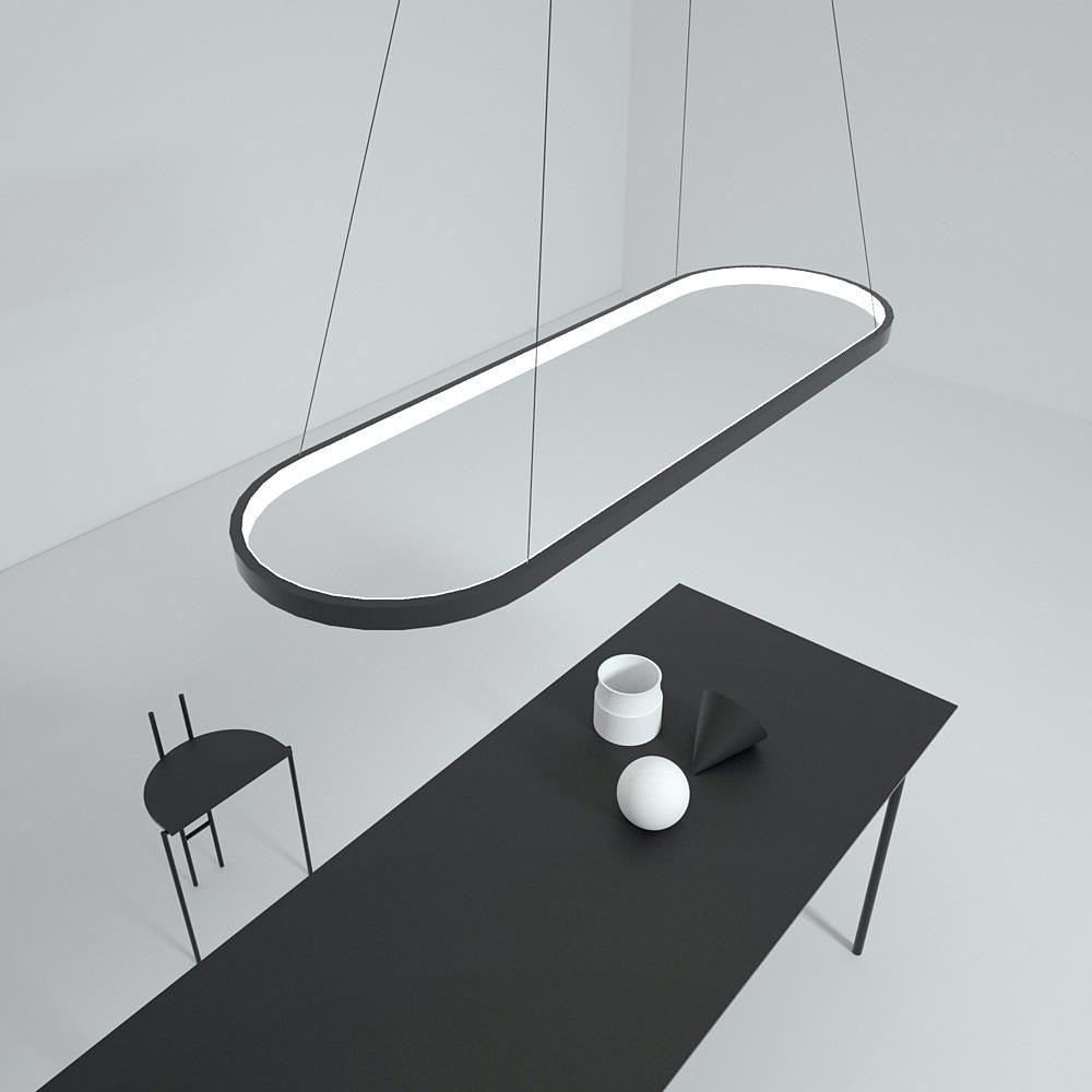 LED Oval Modern Schwarze Pendelleuchte mit Fernbedienung Kunstvolle Pendelleuchte