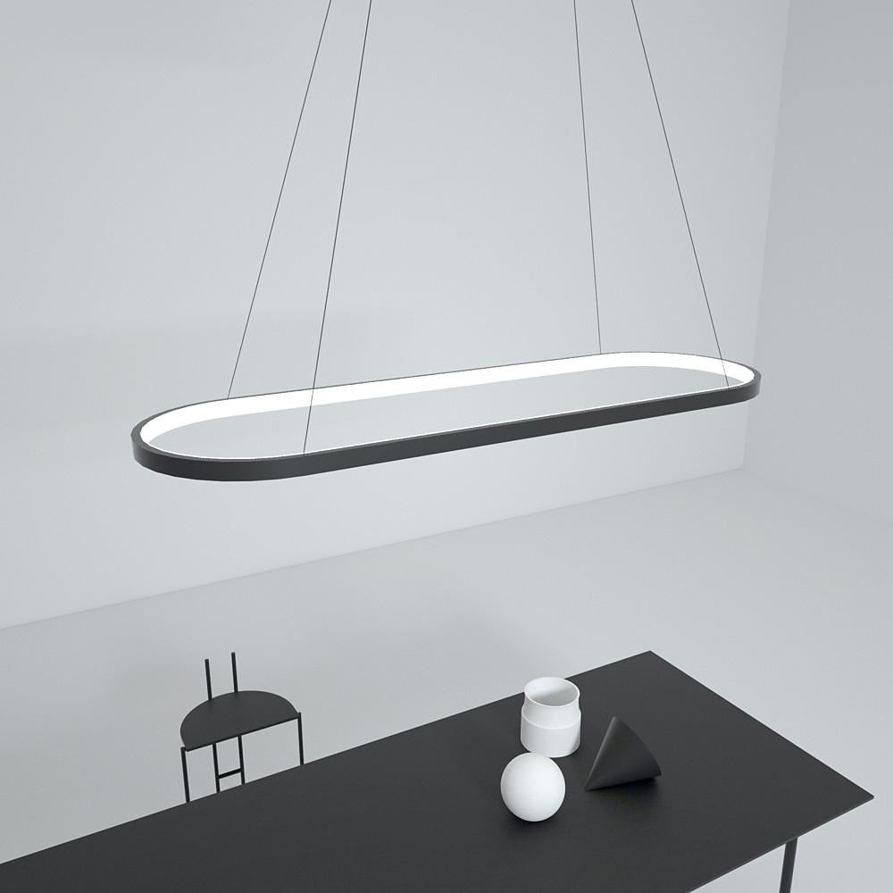 LED Oval Modern Schwarze Pendelleuchte mit Fernbedienung Kunstvolle Pendelleuchte