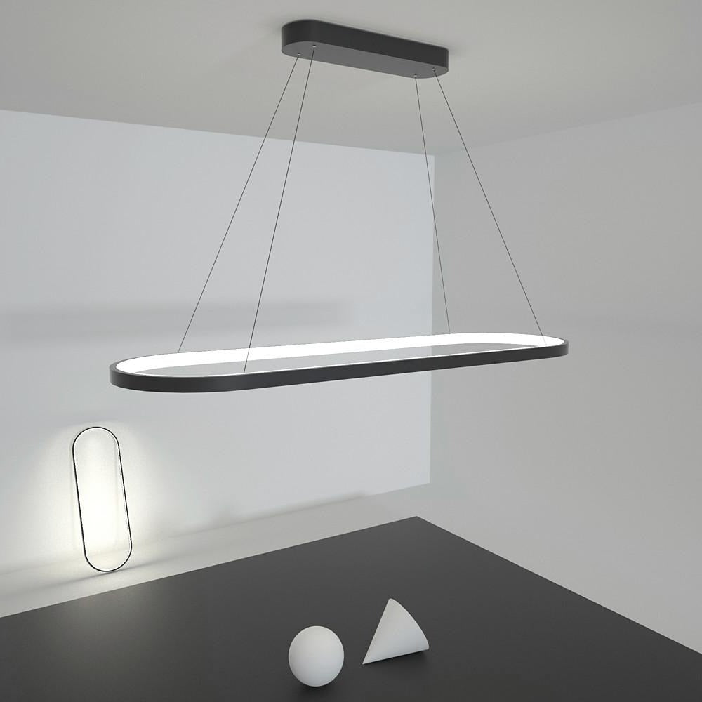 LED Oval Modern Schwarze Pendelleuchte mit Fernbedienung Kunstvolle Pendelleuchte