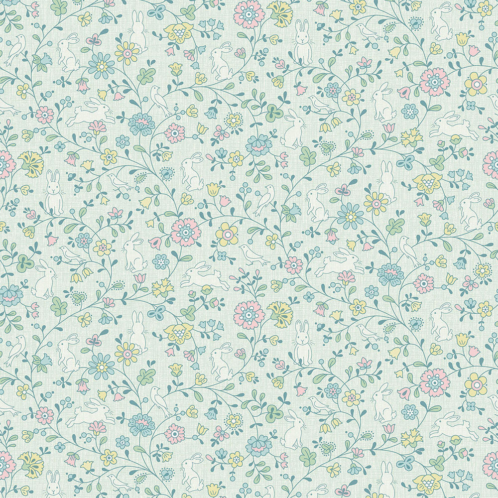 Frendorf | Grüne Fleece-Kinder-Tapete - Blumen, Hasen JS3102, Jack´N Rose 2024, Grandeco