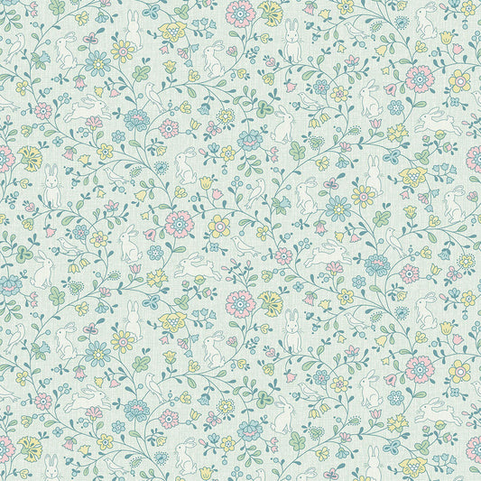 Frendorf | Grüne Fleece-Kinder-Tapete - Blumen, Hasen JS3102, Jack´N Rose 2024, Grandeco