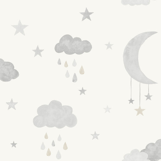 Frendorf | Grau-weiße Kinder-Tapete mit Sternen und Wolken JS2211, Jack´N Rose 2024, Grandeco