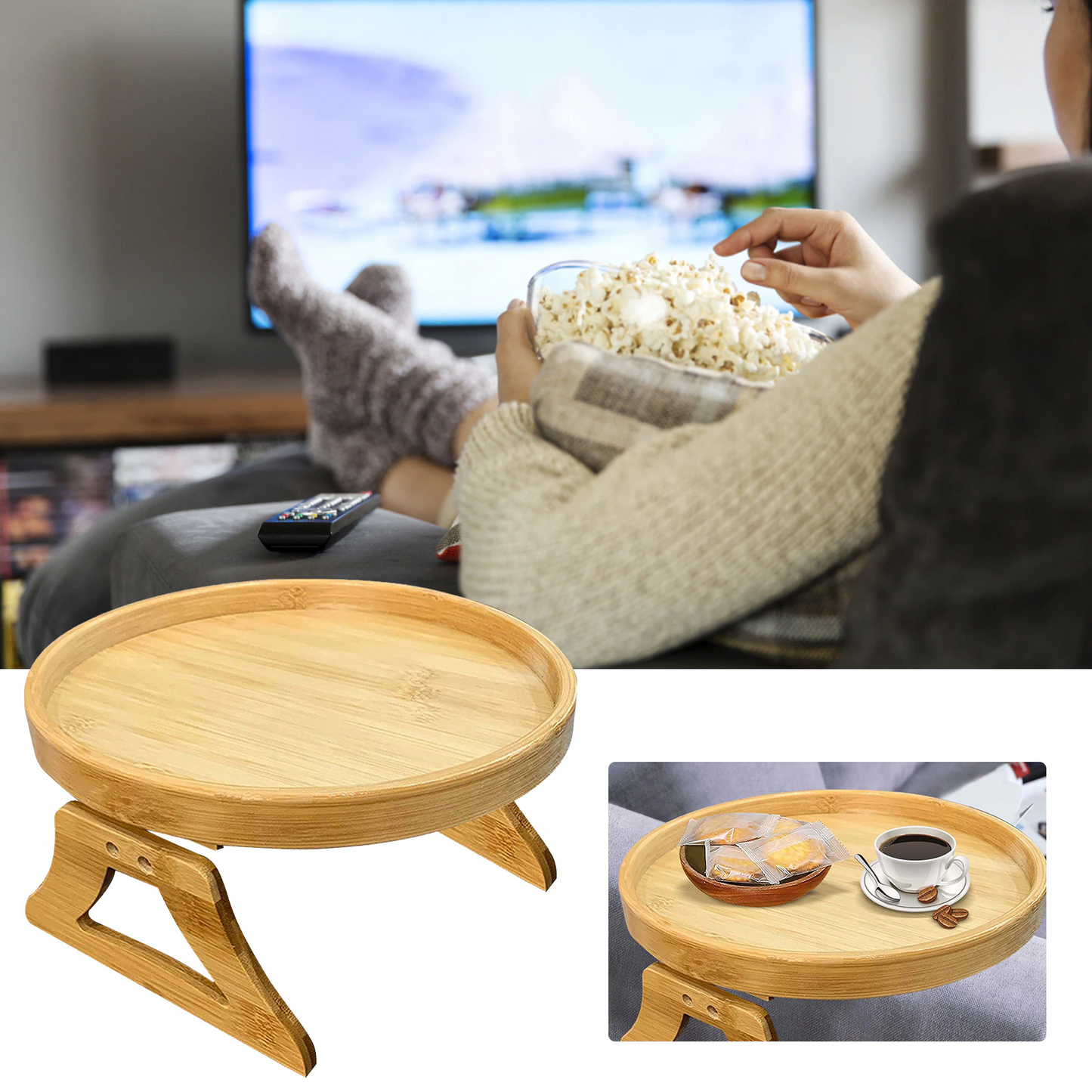 Bamboo Sofa Armlehnen Clip-On runder Tablett