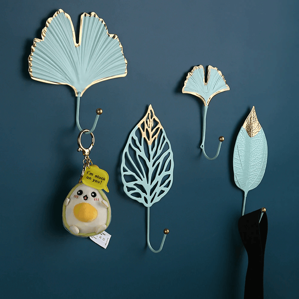 Frendorf | LeafLuxe Metall Wandhaken im Blätterdesign | Elegantes & Funktionales Dekor | In Gold & Blau erhältlich