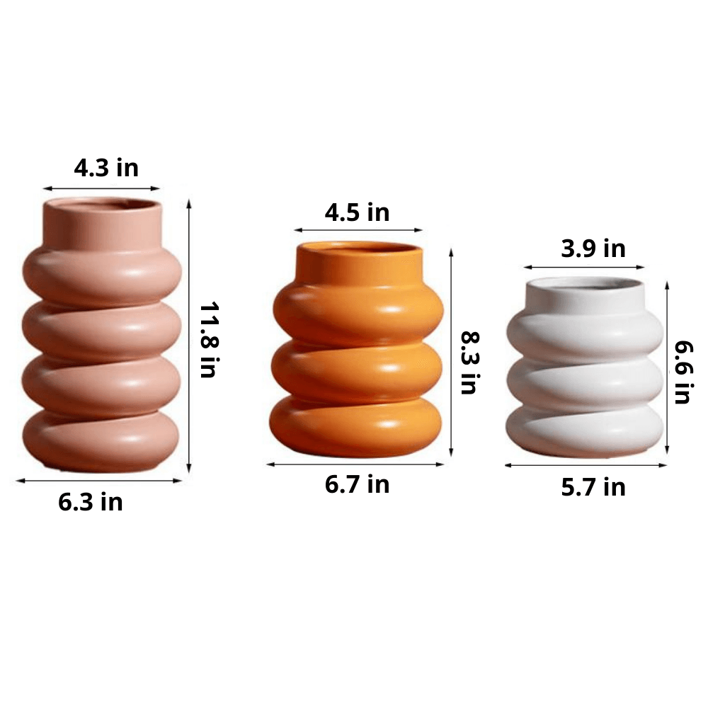 Frendorf | Vasello Chunky Keramikvase | Moderne Rollform | Dekorative Akzentvase in Weiß, Dunkelorange & Lachsrosa