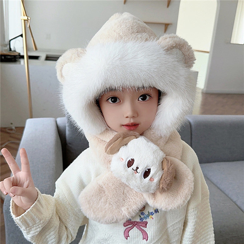 Frendorf | 2 in 1 Süß Cartoon Kinder Warm Plüsch Hut