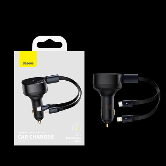 Frendorf | 2-in-1 Ausziehbares USB-C & Lightning Auto-Telefonladegerät für alle Telefone & Tablets