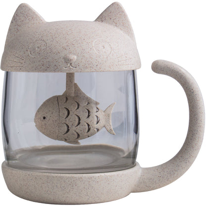 Frendorf | 250ml Kreativer Katzen- und Fischbecher, mit Teesieb, für Tee, Kaffee, Saft, Milch und mehr