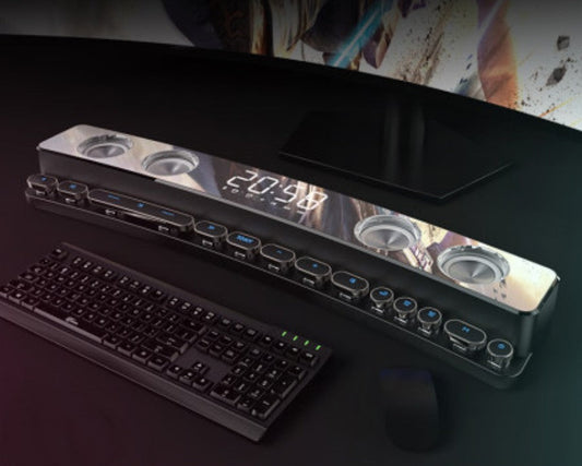 Frendorf | Bluetooth-Gaming-Lautsprecher, mit RGB-Beleuchtung, Bluetooth 5.0, Dual-Diaphragma, Dual-Lautsprecher, mechanische Tasten, Uhr & Wecker