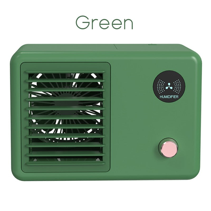 Frendorf | 2-in-1 Wireless Retro Radio-förmiger Ventilator mit Luftbefeuchter, mit Nachtlicht, 3 Windmodi & verstellbarem Winkel, für Schreibtisch, Tisch & mehr