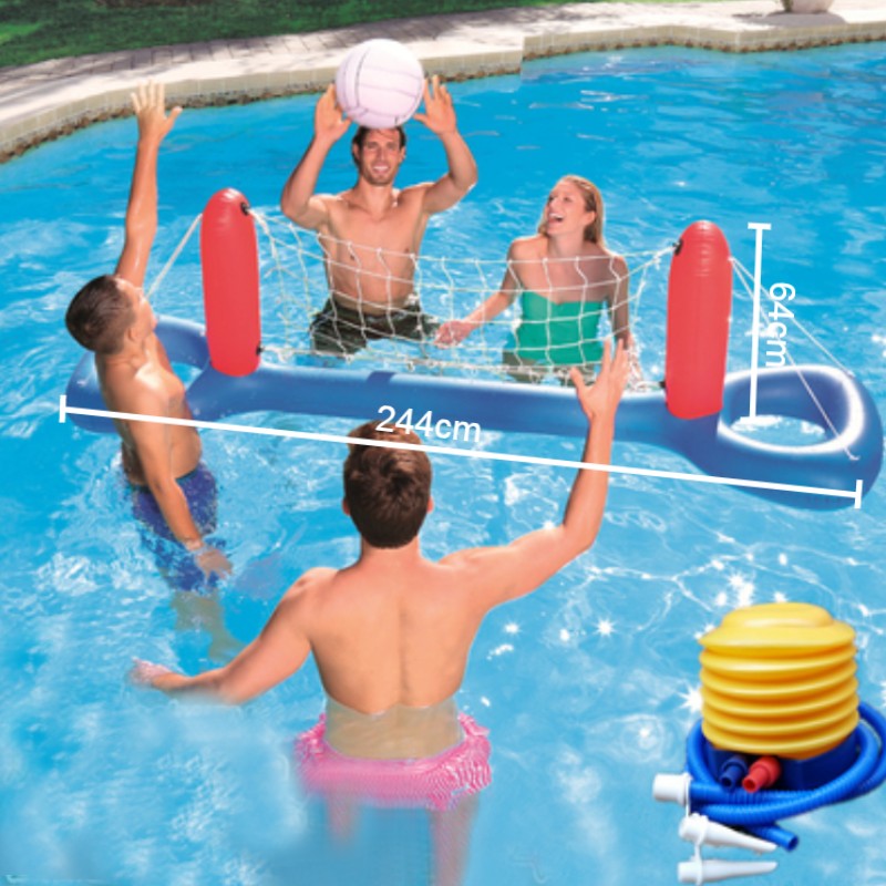 Frendorf | Aufblasbares Pool Float Set, einschließlich Bälle, Tor oder Netz und Pumpe, für Sommerparty & Spaß im Wasser, für Kinder und Erwachsene