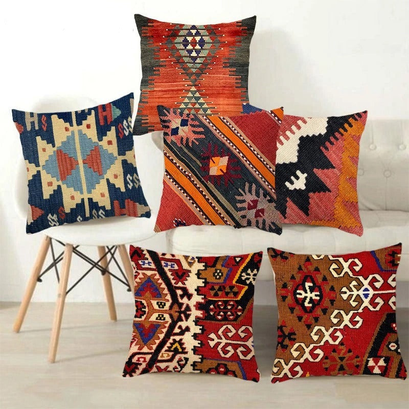 Frendorf | BohoLoom Mehrfarbiger Kissenbezug aus Leinen | Boho-Chic Design | Deko fürs Wohnzimmer & Schlafzimmer