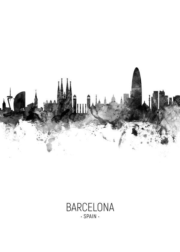Barcelona Skyline Schwarz und Weiß