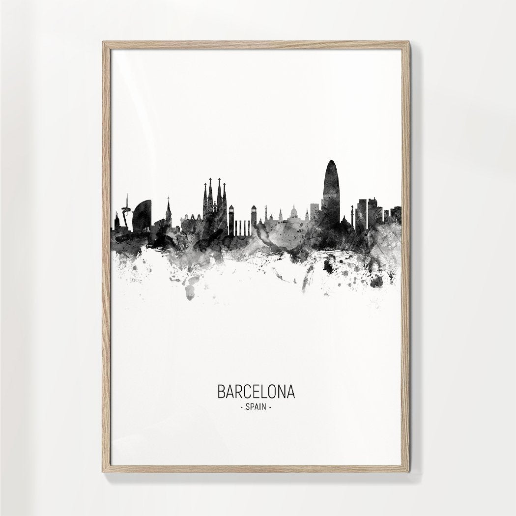 Barcelona Skyline Schwarz und Weiß