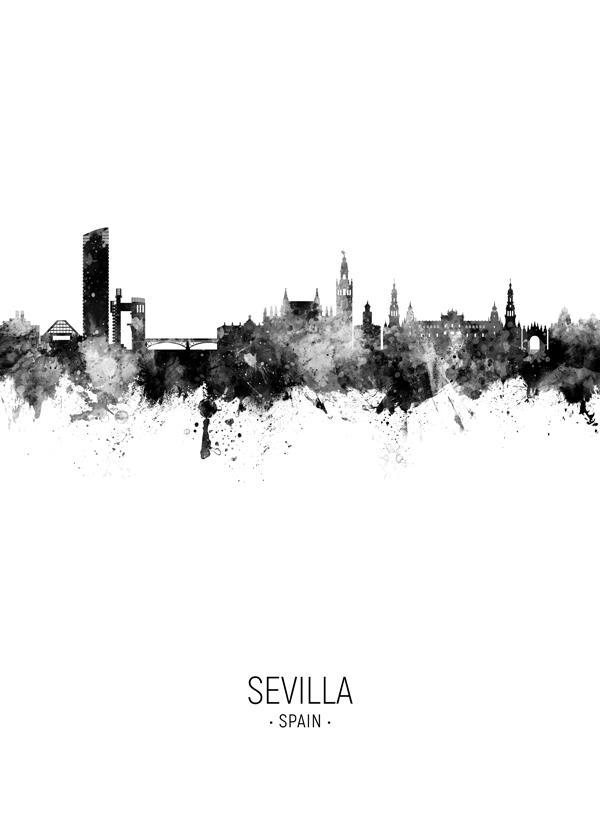 Sevilla Skyline Schwarz und Weiß