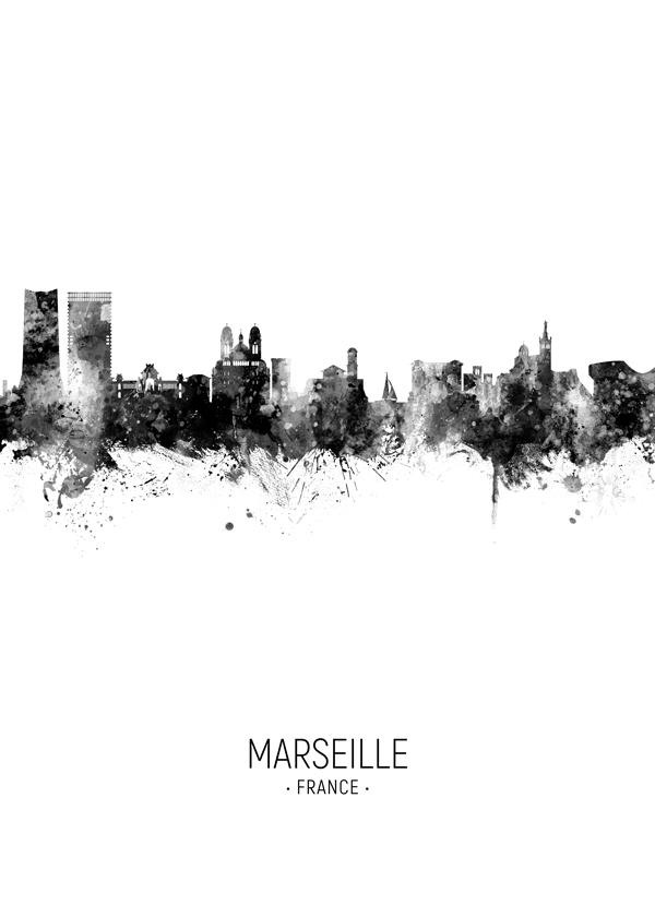 Marseille Skyline black and white