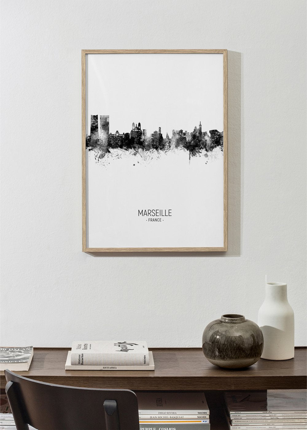 Marseille Skyline black and white