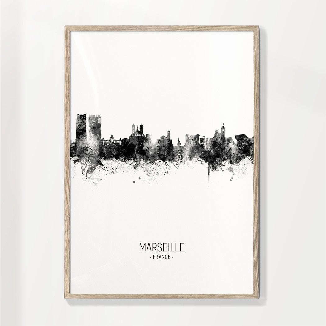 Marseille Skyline black and white