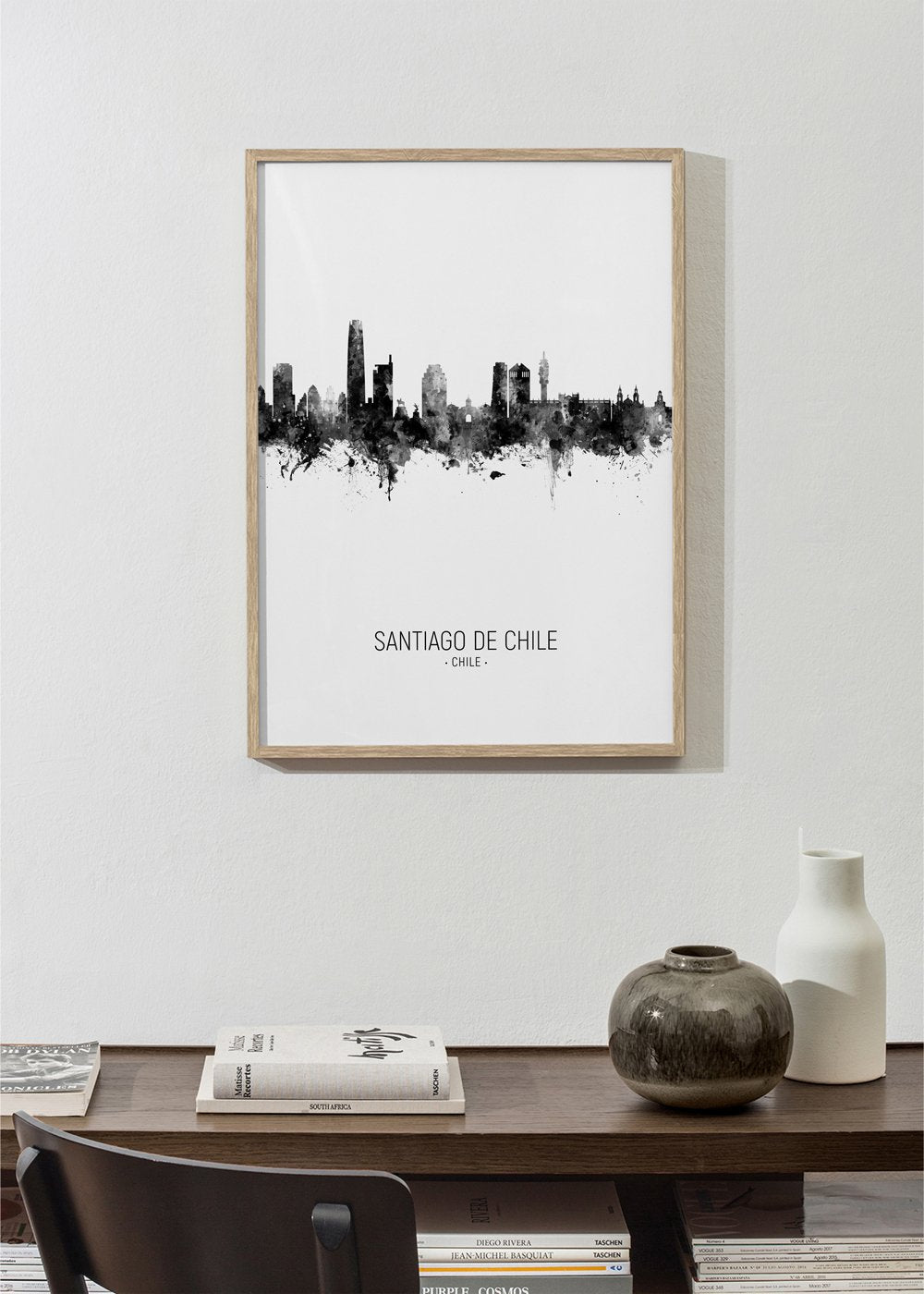 Santiago de Chile Skyline black and white