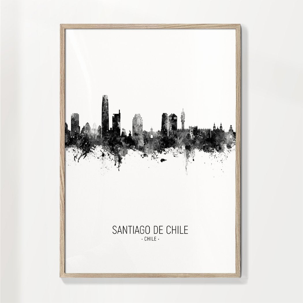 Santiago de Chile Skyline black and white