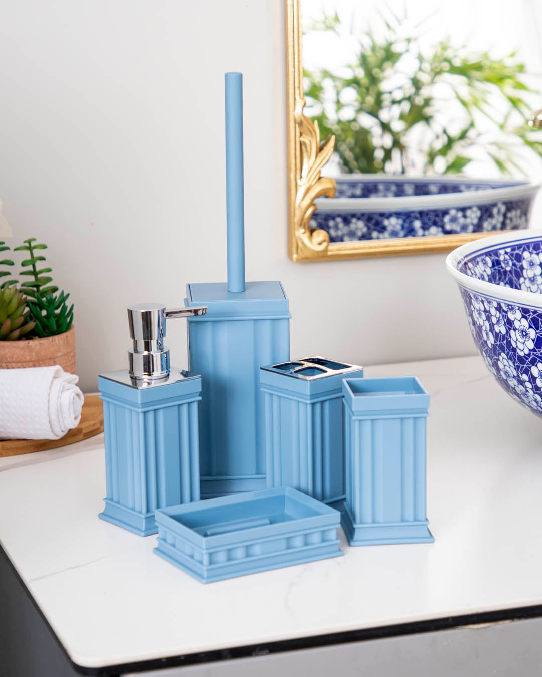 Frendorf | Azulene 5-teiliges Badezimmer-Set | Elegantes Design | Praktisch & Modern | Blau