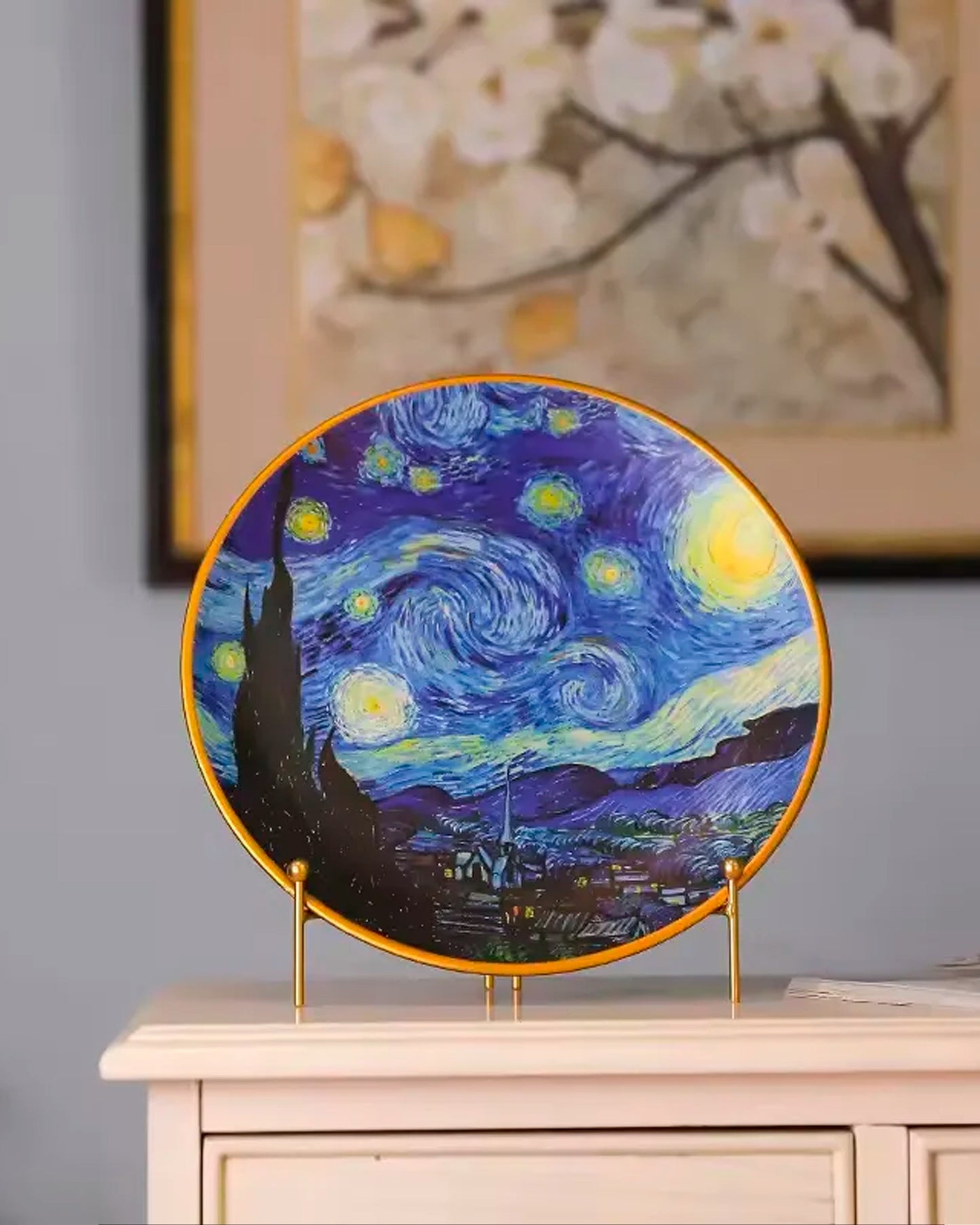 Frendorf | Noctivis 'Sternennacht' Dekoteller | Vincent van Gogh Ölgemälde | Hochwertiges Porzellan | 10 Zoll Wanddeko