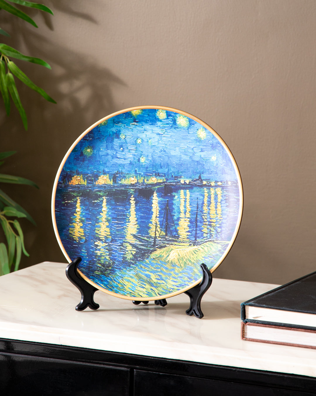 Frendorf | Rhonovia 'Sternennacht über der Rhône' Dekoteller | Vincent van Gogh Ölgemälde | Hochwertiges Porzellan | 10 Zoll Wanddeko