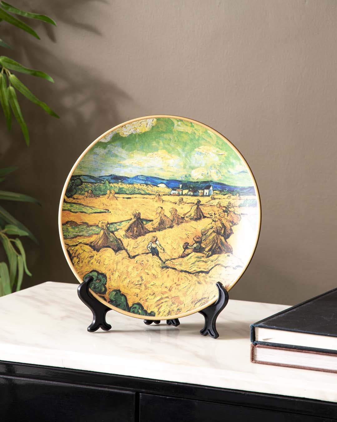Frendorf | Artovian 'Weizenfelder mit Schnitter' Dekoteller | Vincent van Gogh Ölgemälde | Hochwertiges Porzellan | 10 Zoll Wanddeko