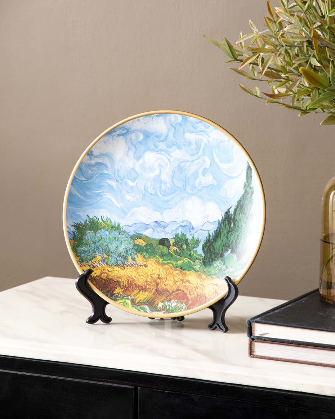 Frendorf | Artcyra 'Weizenfeld mit Zypressen' Dekoteller | Vincent van Gogh Ölgemälde | Hochwertiges Porzellan | 10 Zoll Wanddeko