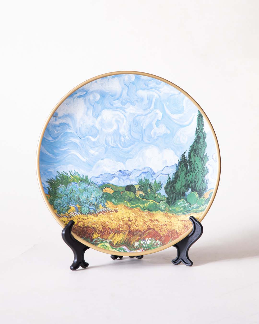 Frendorf | Artcyra 'Weizenfeld mit Zypressen' Dekoteller | Vincent van Gogh Ölgemälde | Hochwertiges Porzellan | 10 Zoll Wanddeko