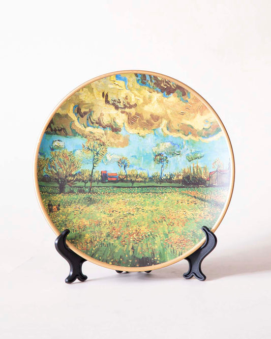 Frendorf | Stormiona 'Blume unter stürmischem Himmel' Dekoteller | Vincent van Gogh Ölgemälde | Hochwertiges Porzellan | 10 Zoll Wanddeko