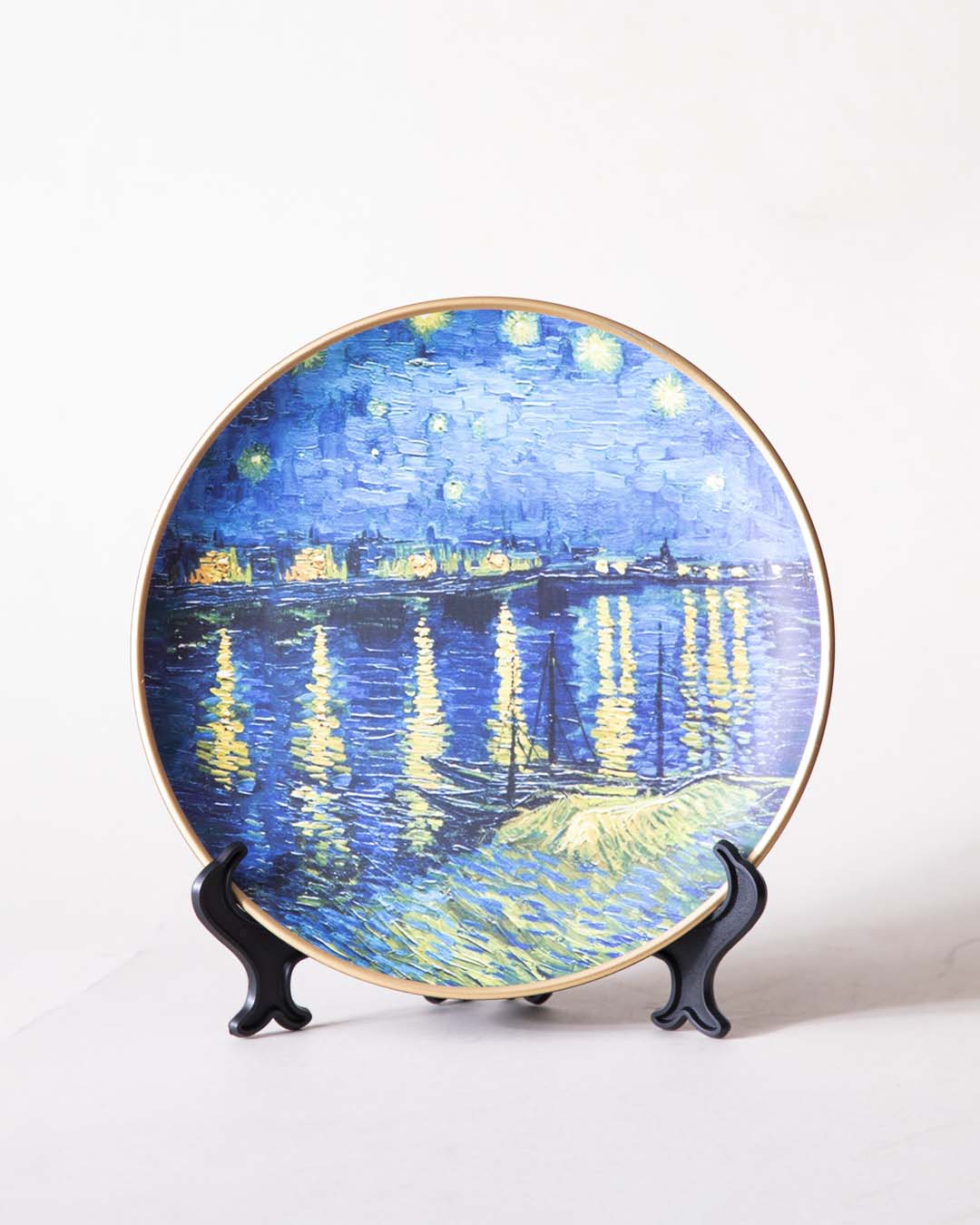 Frendorf | Rhonovia 'Sternennacht über der Rhône' Dekoteller | Vincent van Gogh Ölgemälde | Hochwertiges Porzellan | 10 Zoll Wanddeko