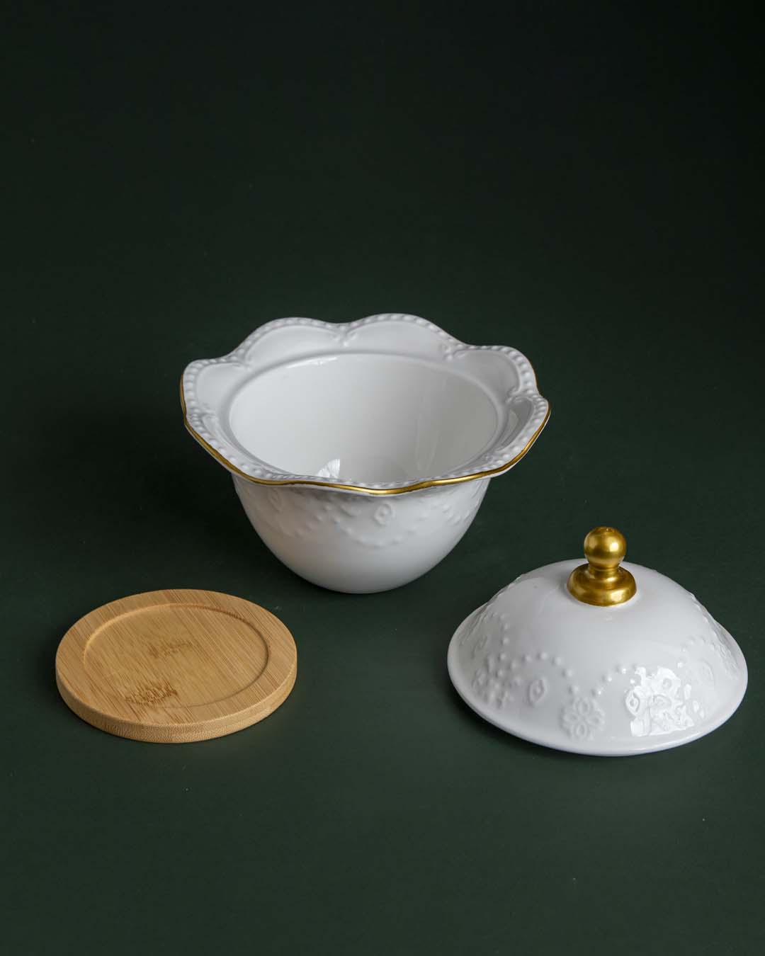 Frendorf | Velvory Dessertschale mit Deckel | Wellenrand Design | Hochwertige Keramik | Perfekt für Desserts, Snacks und Aufbewahrung