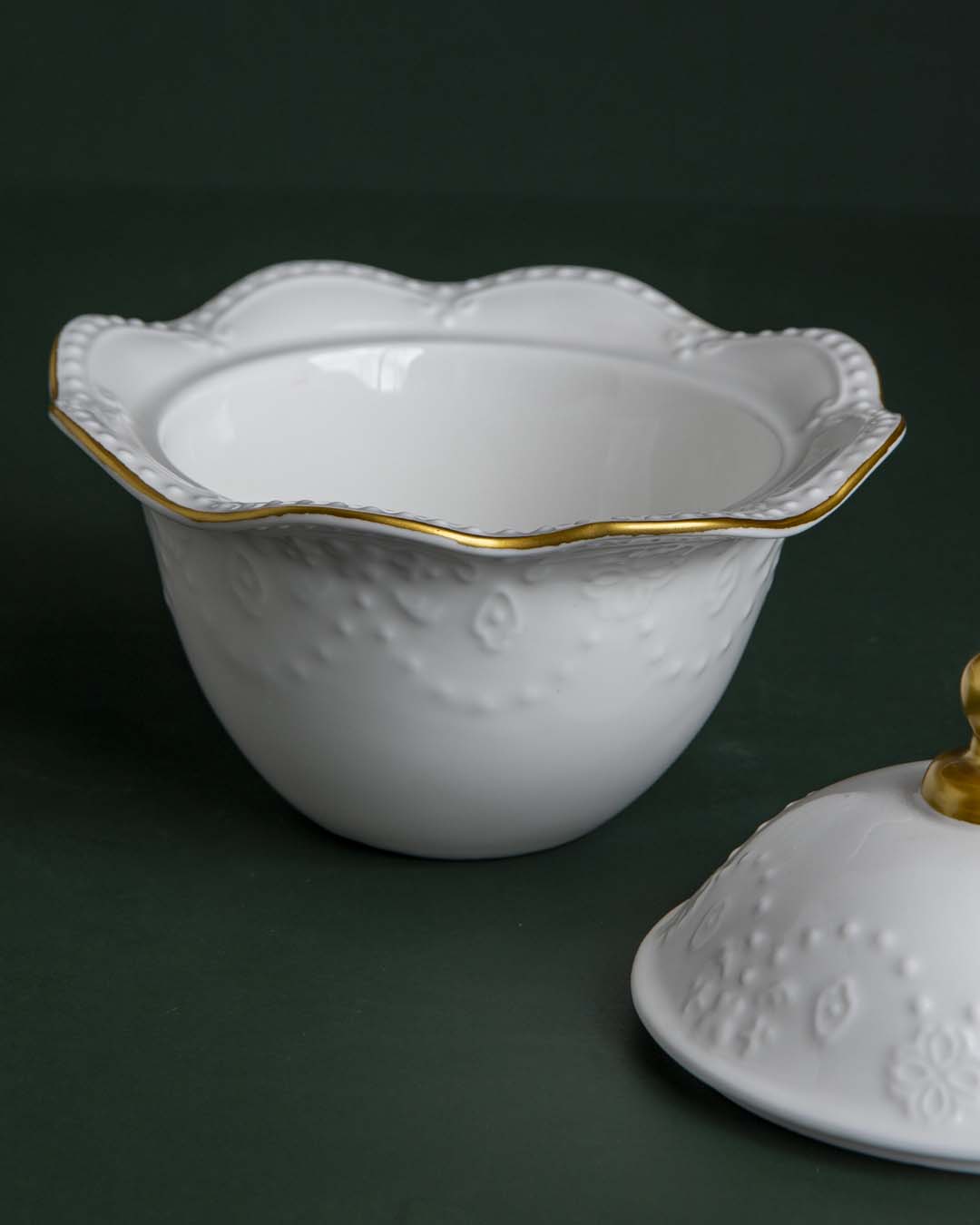 Frendorf | Velvory Dessertschale mit Deckel | Wellenrand Design | Hochwertige Keramik | Perfekt für Desserts, Snacks und Aufbewahrung
