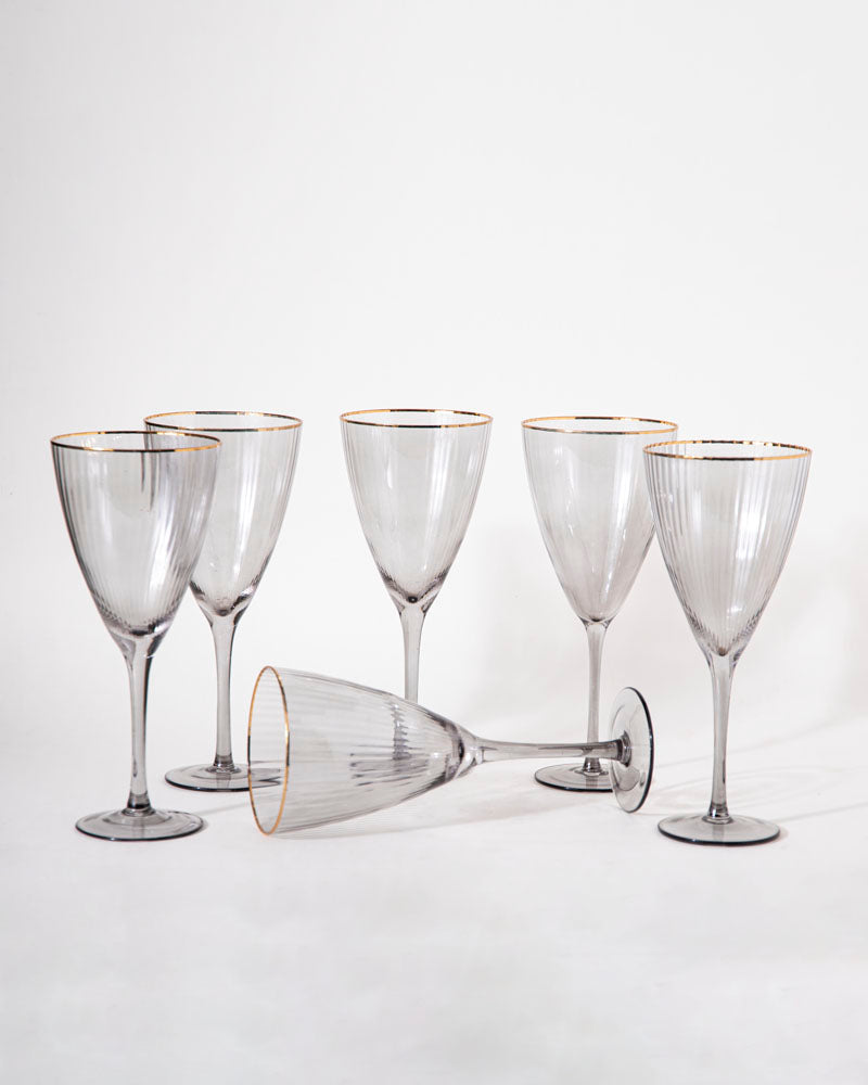 Frendorf | RiberaSmoke Gerippte Weingläser im Rauchglas-Look | Set aus 6 | Elegante Gläser für besondere Anlässe