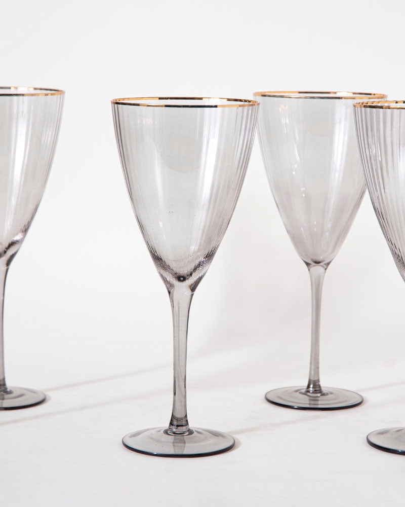 Frendorf | RiberaSmoke Gerippte Weingläser im Rauchglas-Look | Set aus 6 | Elegante Gläser für besondere Anlässe
