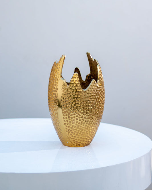 "Broken Egg" Goldene Blumen Vase - Groß - 30 cm