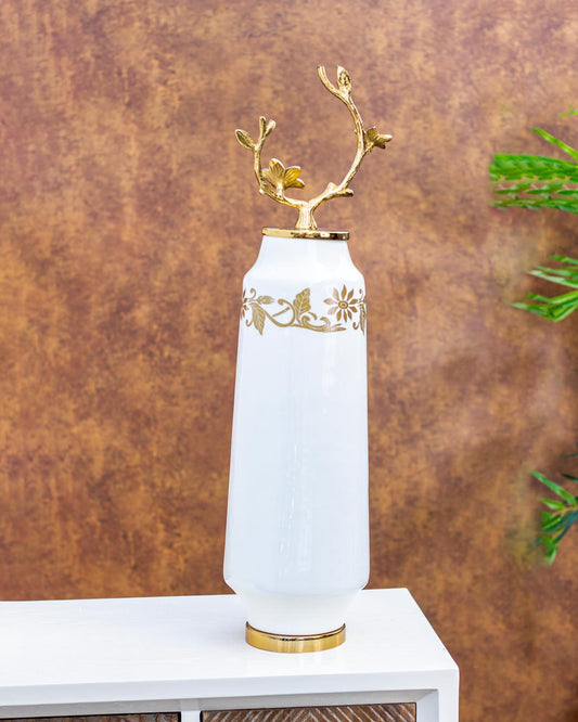 "Flower Of Nightfall" Dekoratives Weißes Glas - Groß - 31"