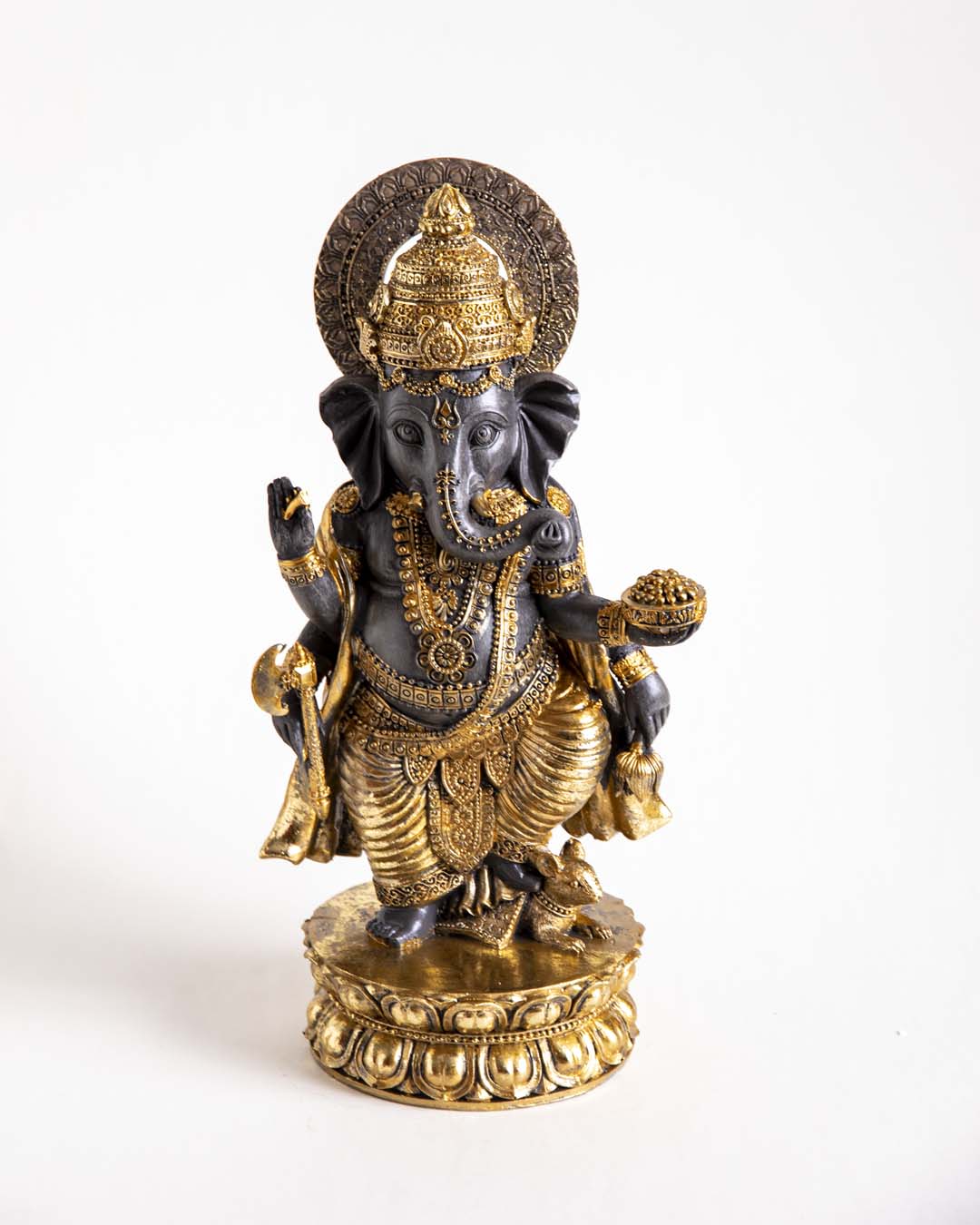 Stehende Ganesha Statue - Schwarz & Gold