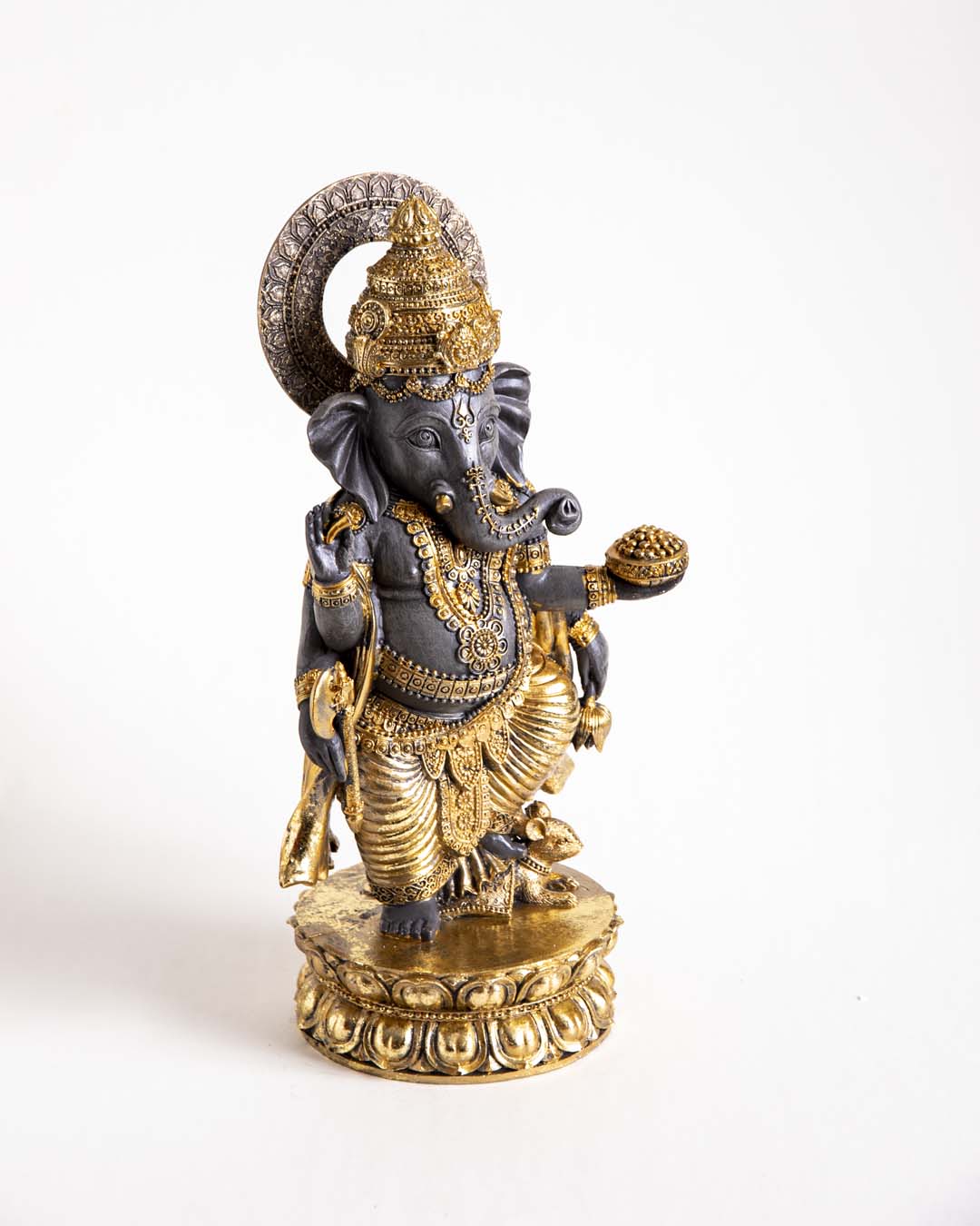 Stehende Ganesha Statue - Schwarz & Gold
