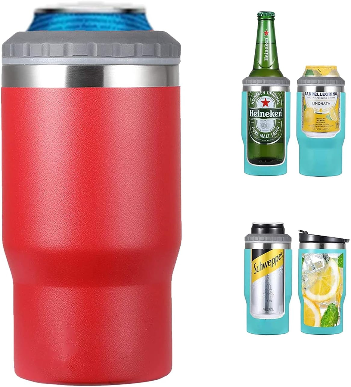 Frendorf | 4 in 1 Edelstahl Dose-/Flaschenisolator, 14Oz Zwei-Wege-Deckel SUS Isolierte Dose Kühler, Bierflaschenhalter (Schwarz)