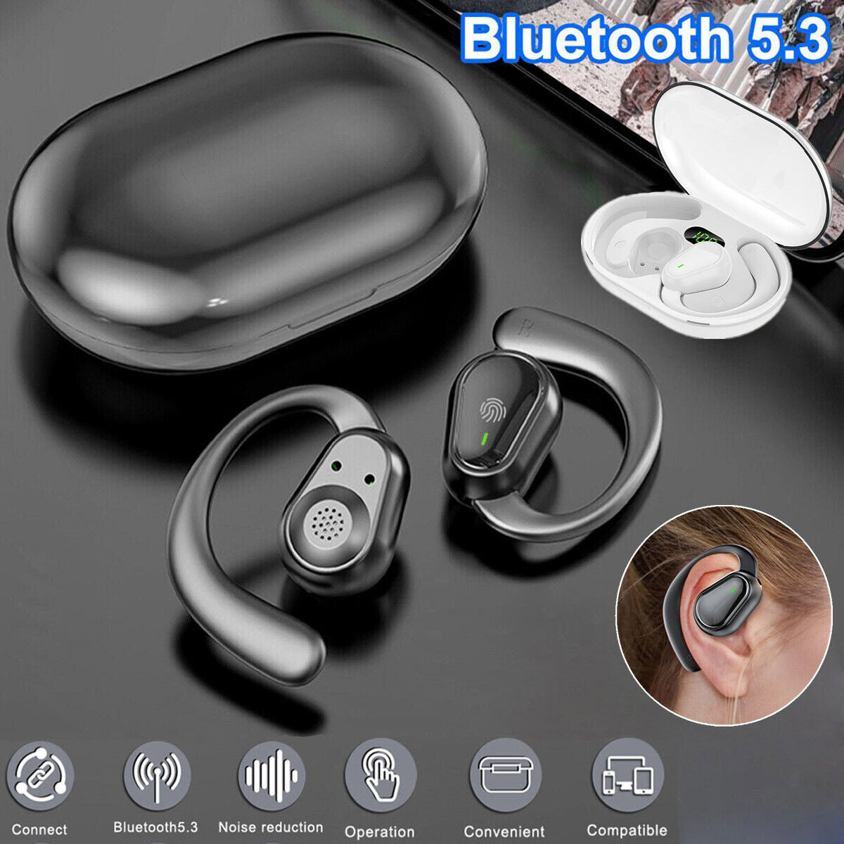 Frendorf | Bluetooth 5.3 kabellose Ohrhörer mit Ohrbügel und wasserdicht