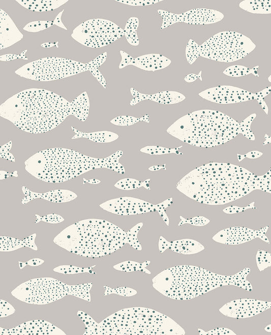 Frendorf | Graue Tapete mit Fischen.